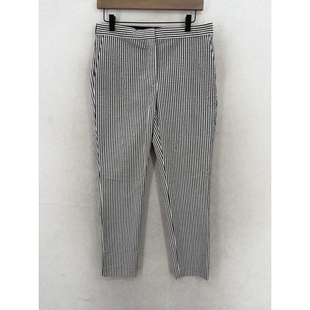 Zara Ankle Pants Womens Large Black Stripe Seersucker Stretch Preppy Casual NWT